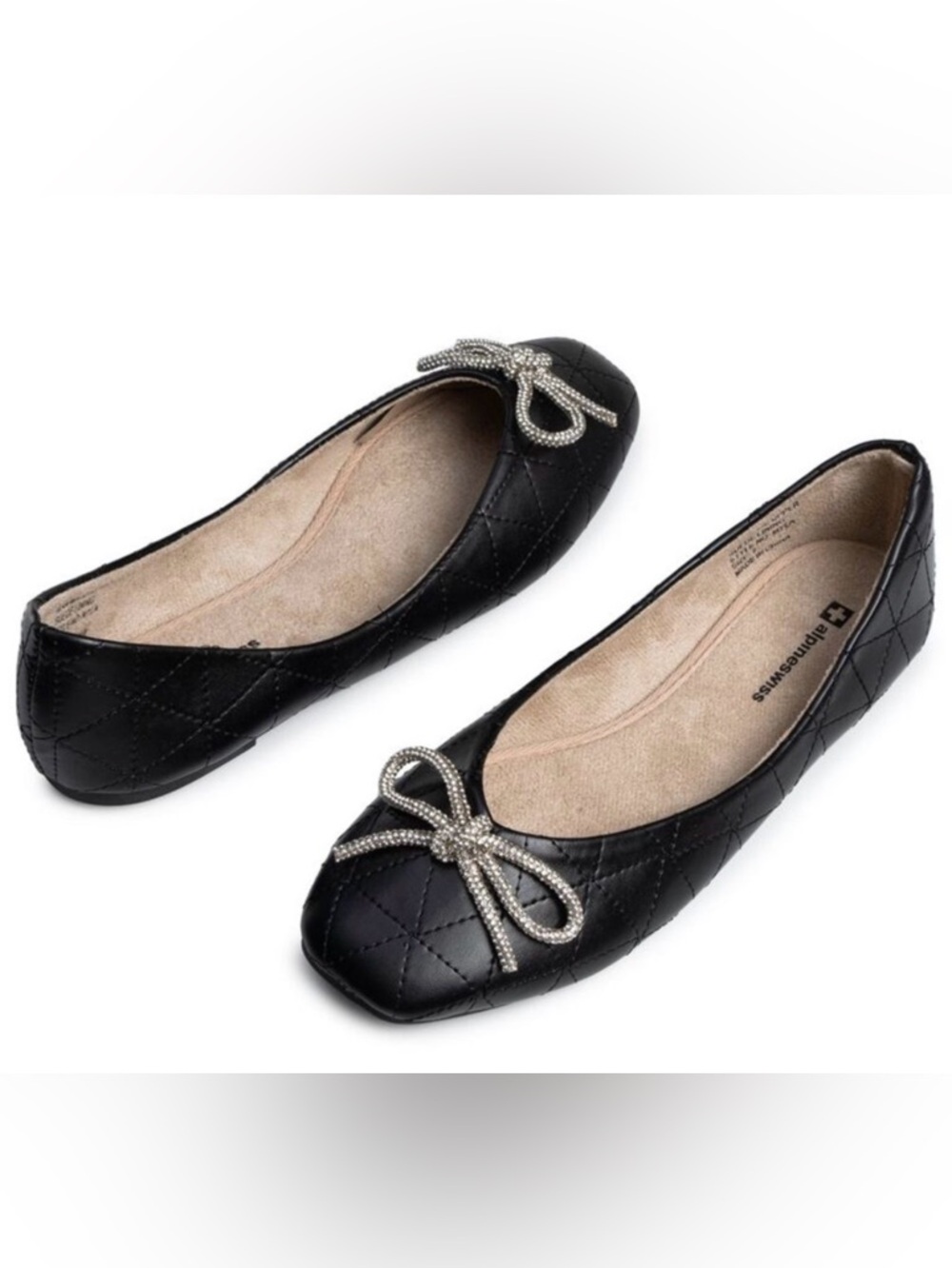 Alpine Swiss Myla Quilted Ballet Flats with Crystal Bow